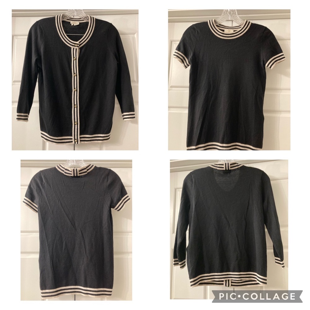 Kate spade Anabela cotton silk cashmere striped sweater shirt and cardigan set